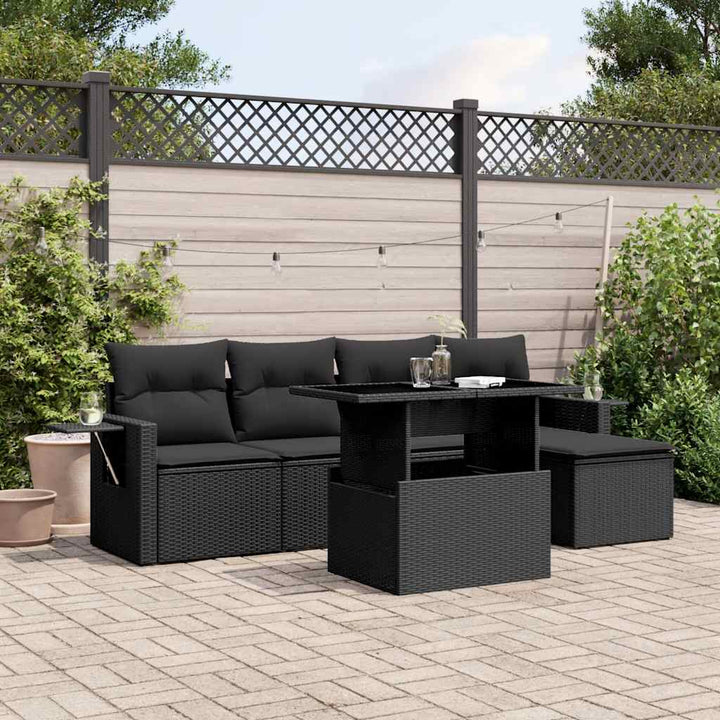 sofasæt til haven 6 dele med hynder polyrattan sort