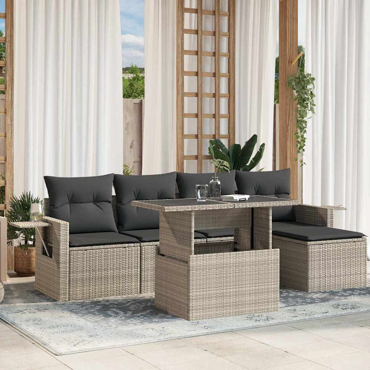 sofasæt til haven 6 dele med hynder polyrattan lysegrå