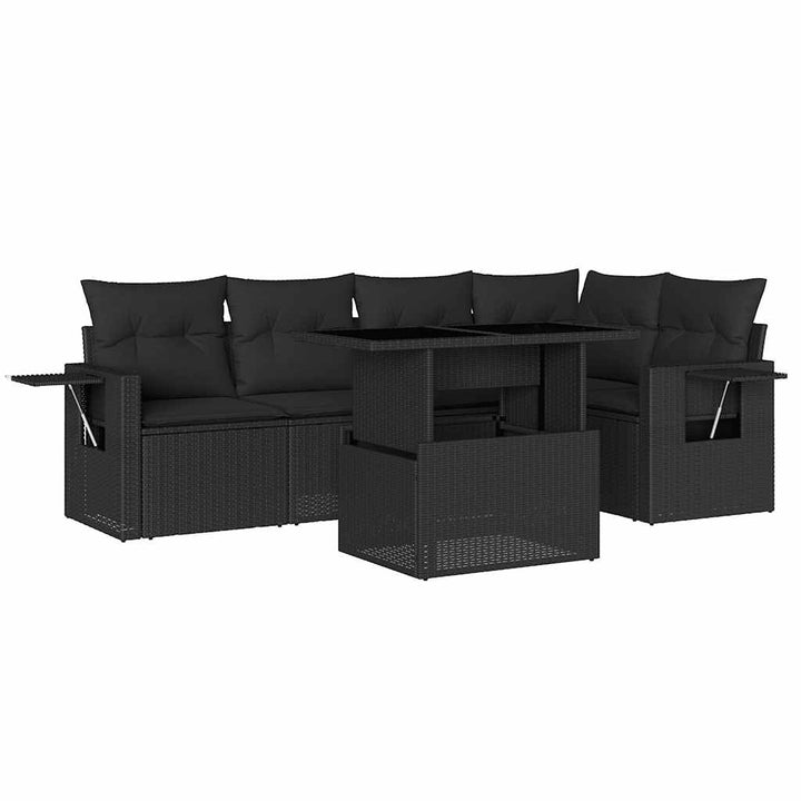 sofasæt til haven 6 dele med hynder polyrattan sort