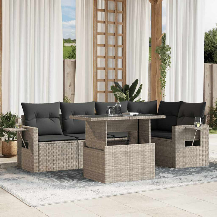 sofasæt til haven 6 dele med hynder polyrattan lysegrå