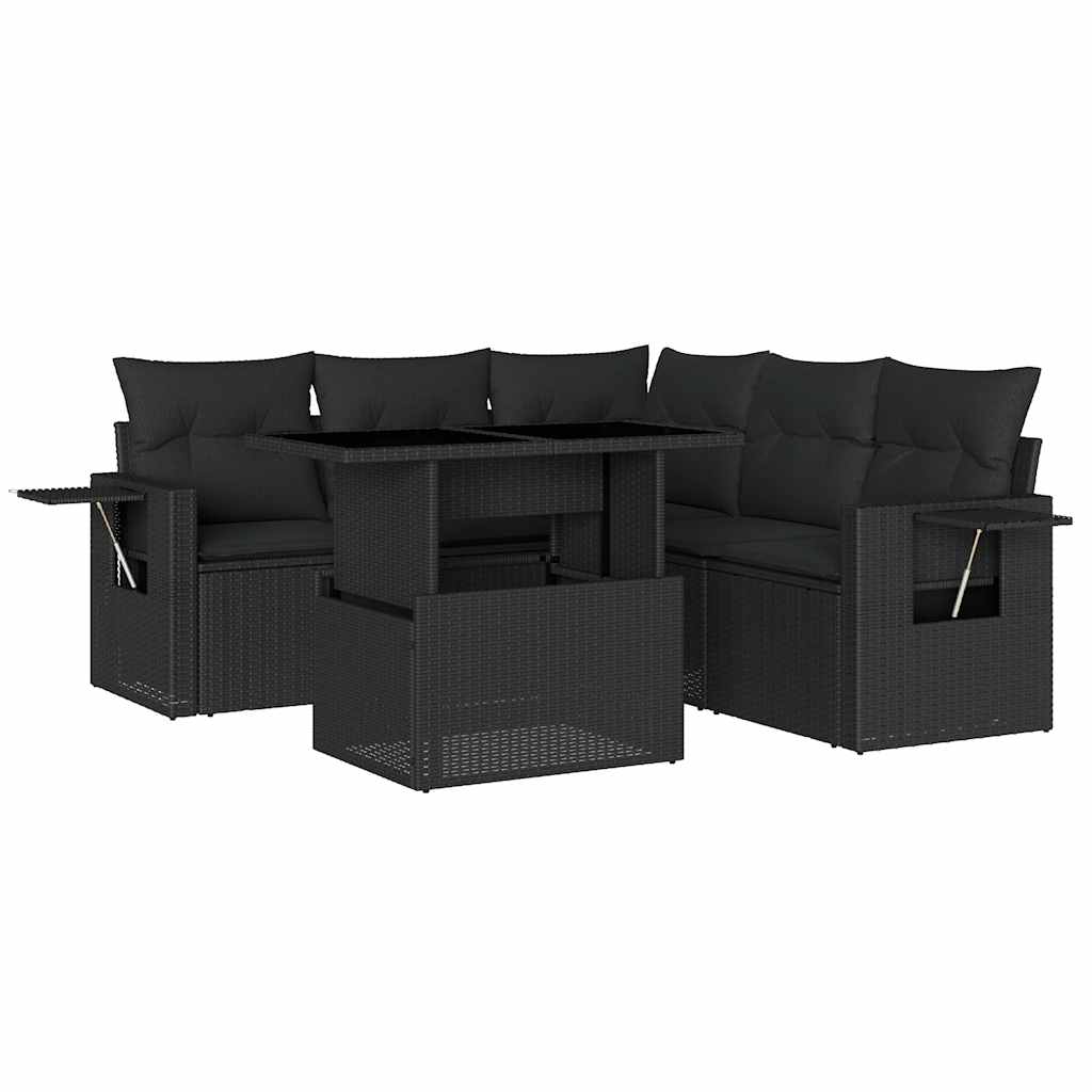 sofasæt til haven 6 dele med hynder polyrattan sort