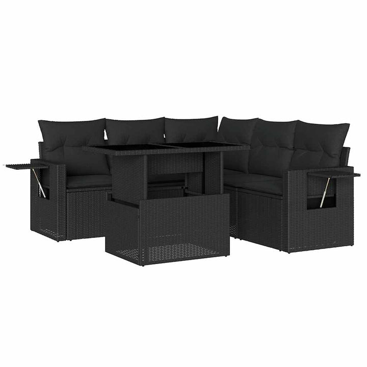 sofasæt til haven 6 dele med hynder polyrattan sort