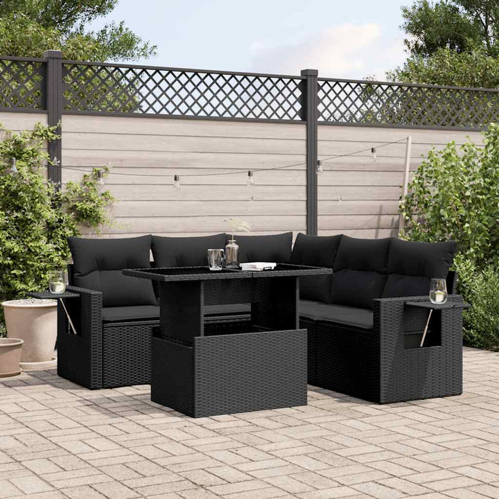 sofasæt til haven 6 dele med hynder polyrattan sort