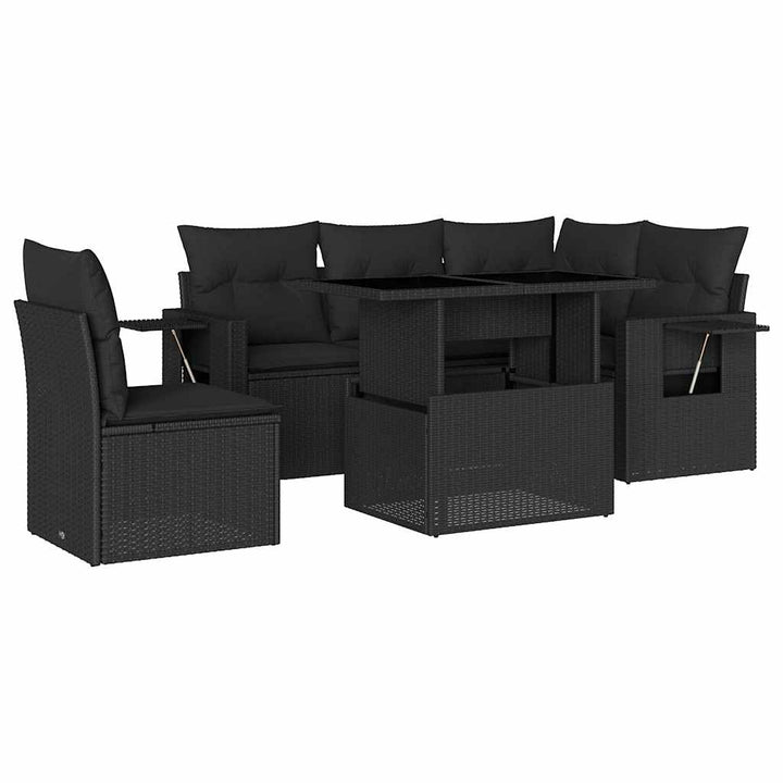 sofasæt til haven 6 dele med hynder polyrattan sort