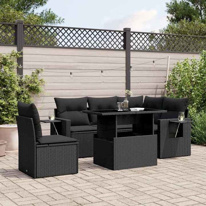 sofasæt til haven 6 dele med hynder polyrattan sort