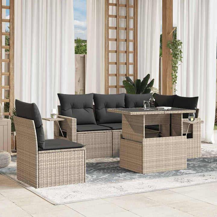 sofasæt til haven 6 dele med hynder polyrattan lysegrå