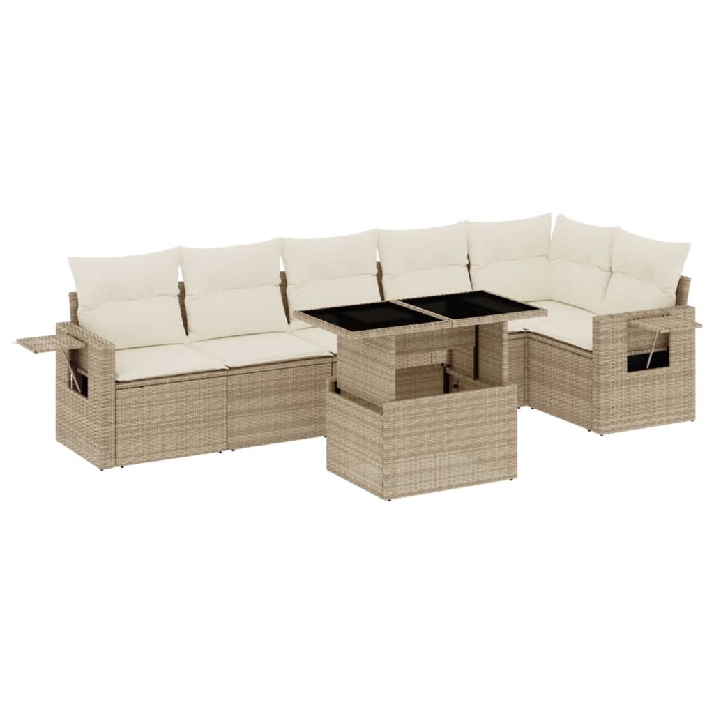 sofasæt til haven 7 dele med hynder polyrattan beige