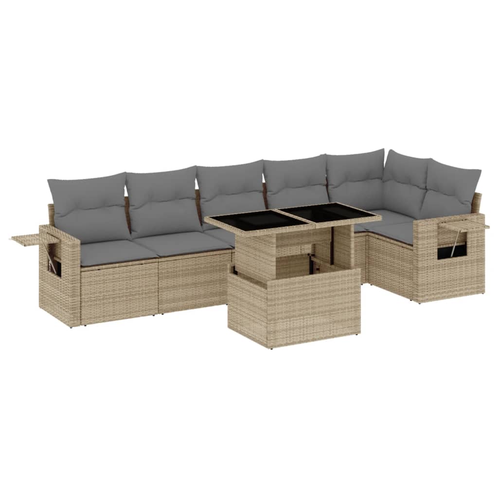 sofasæt til haven 7 dele med hynder polyrattan beige