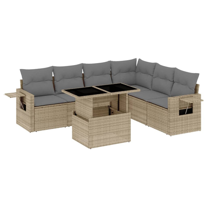 sofasæt til haven 7 dele med hynder polyrattan beige