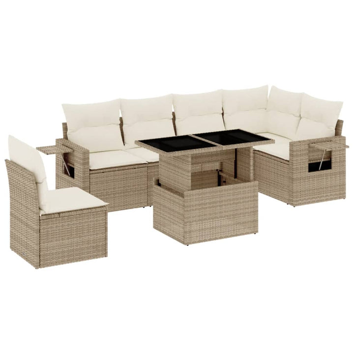sofasæt til haven 7 dele med hynder polyrattan beige