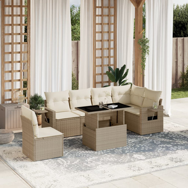 sofasæt til haven 7 dele med hynder polyrattan beige