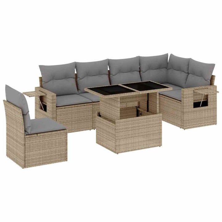 sofasæt til haven 7 dele med hynder polyrattan beige