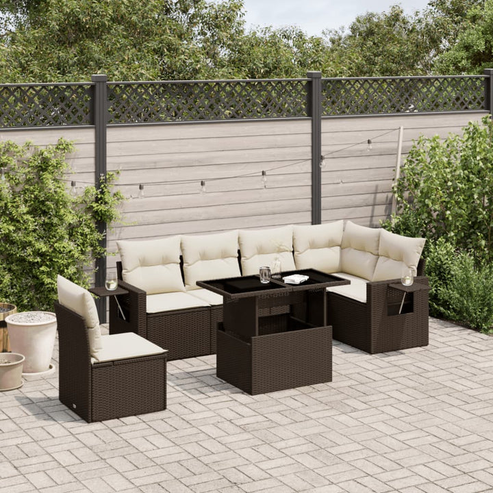 sofasæt til haven 7 dele med hynder polyrattan brun