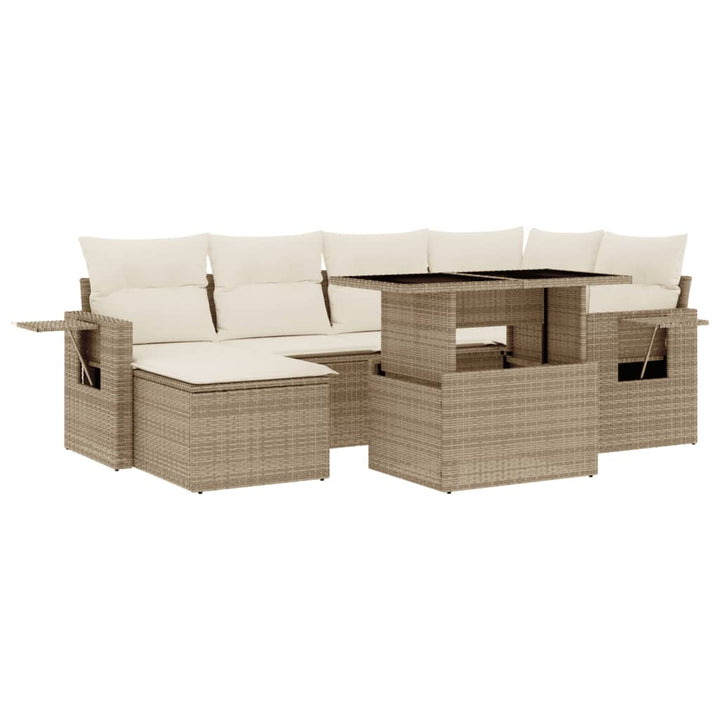 sofasæt til haven 7 dele med hynder polyrattan beige