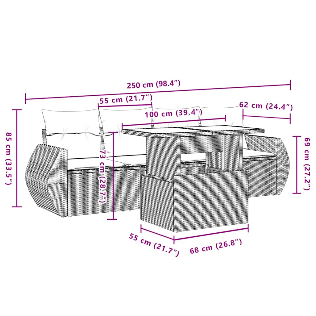 sofasæt til haven 5 dele med hynder polyrattan beige