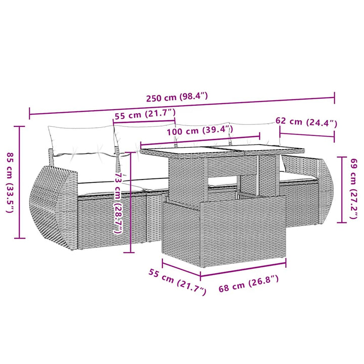 sofasæt til haven 5 dele med hynder polyrattan beige