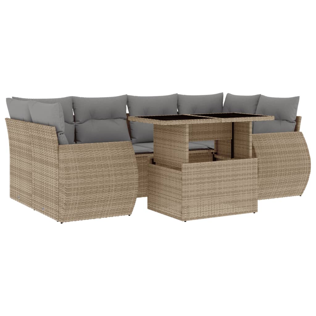 sofasæt til haven 7 dele med hynder polyrattan beige