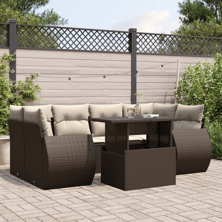 sofasæt til haven 7 dele med hynder polyrattan brun