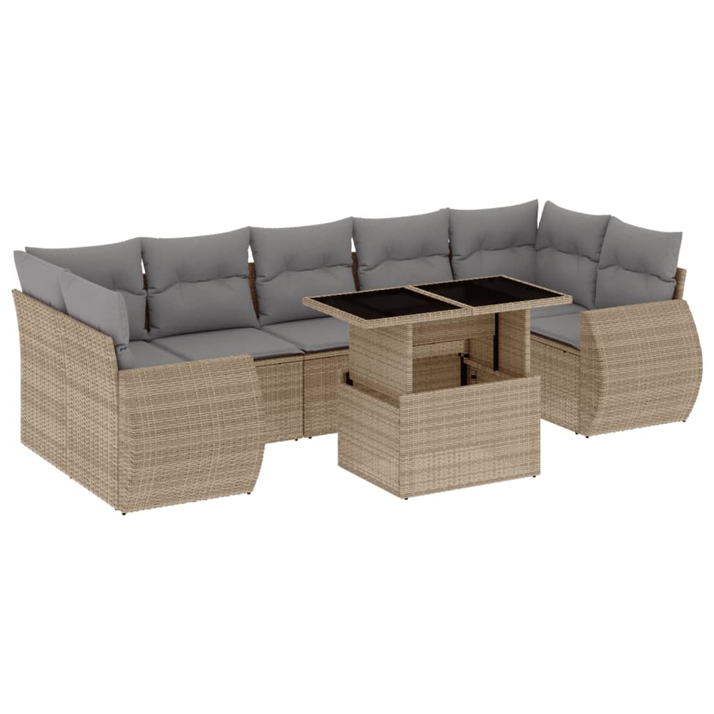 sofasæt til haven 8 dele med hynder polyrattan beige