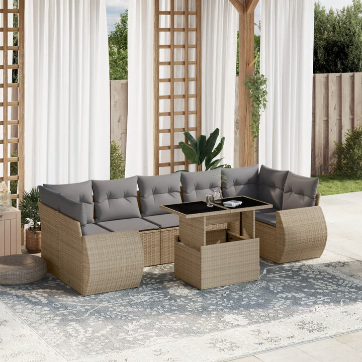 sofasæt til haven 8 dele med hynder polyrattan beige