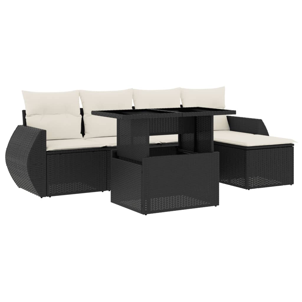 sofasæt til haven 6 dele med hynder polyrattan sort