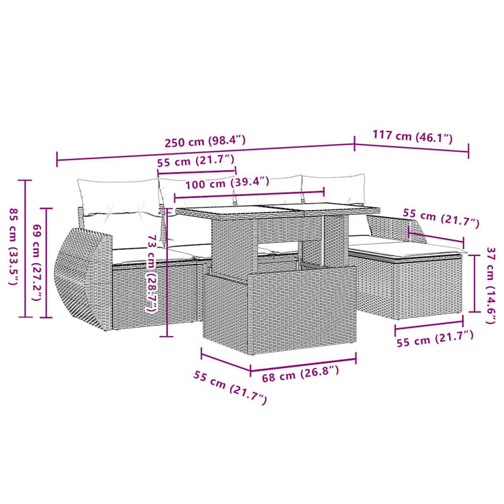 sofasæt til haven 6 dele med hynder polyrattan beige