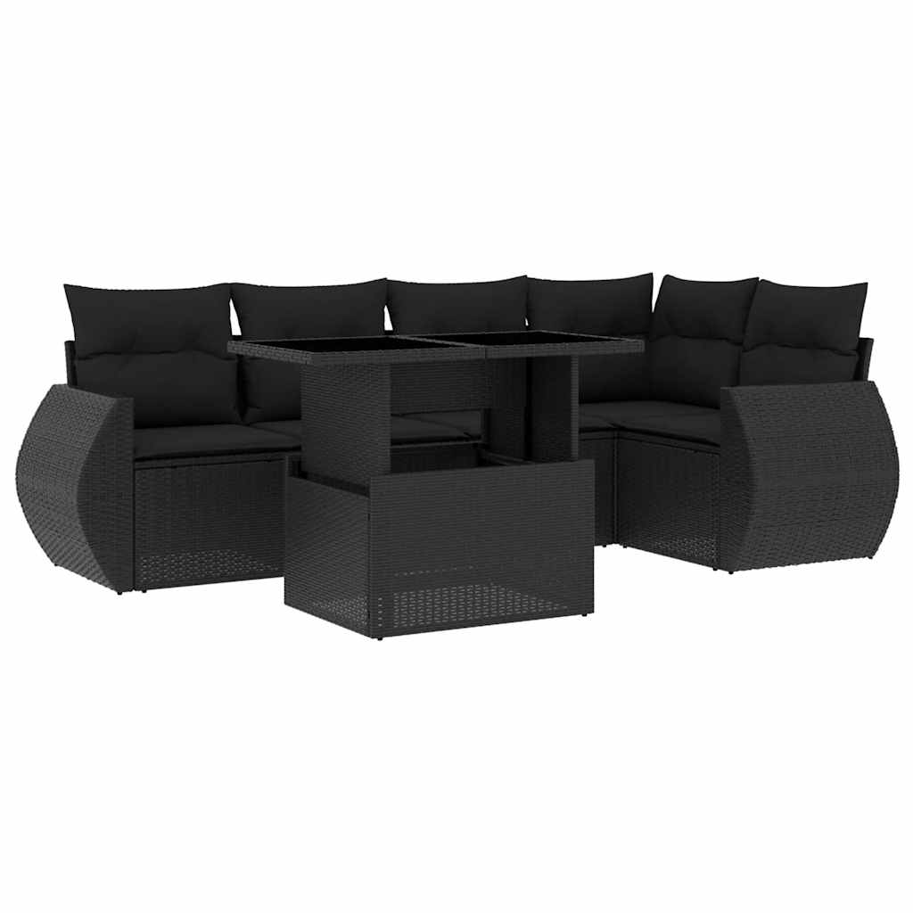 sofasæt til haven 6 dele med hynder polyrattan sort