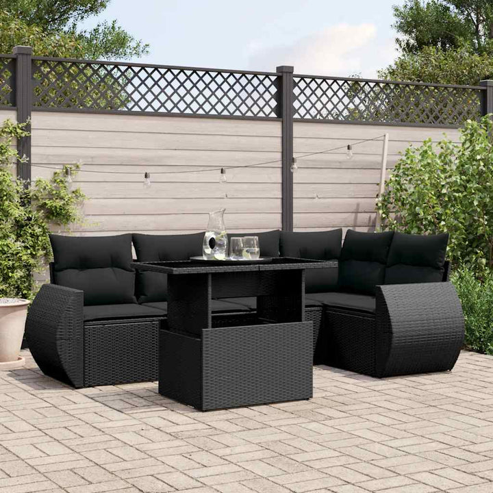 sofasæt til haven 6 dele med hynder polyrattan sort