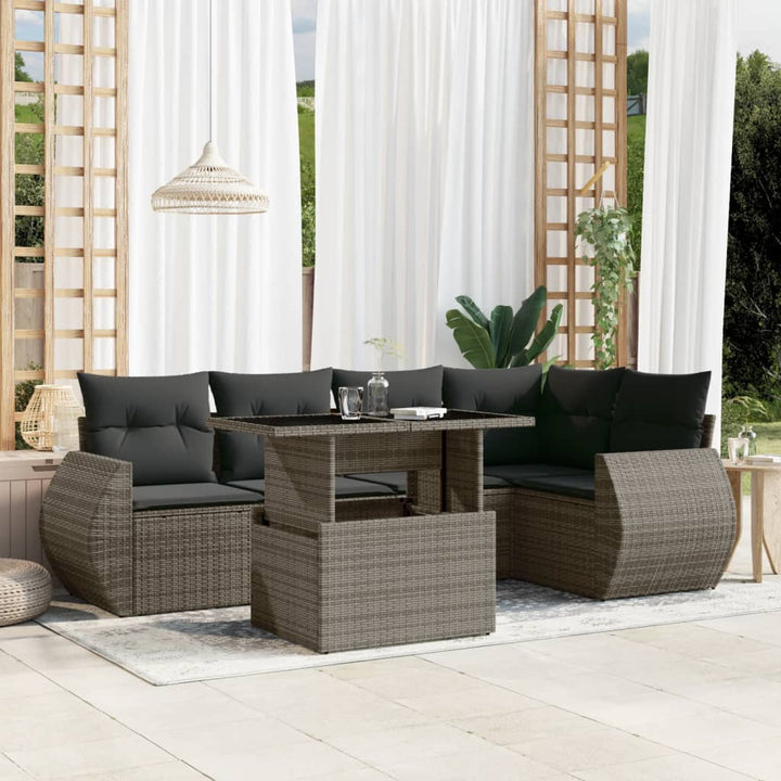 sofasæt til haven 6 dele med hynder polyrattan grå