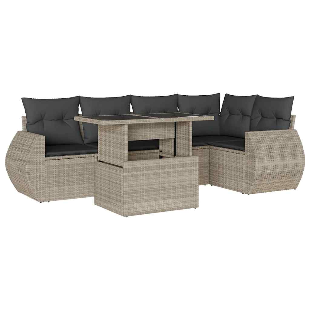 sofasæt til haven 6 dele med hynder polyrattan lysegrå