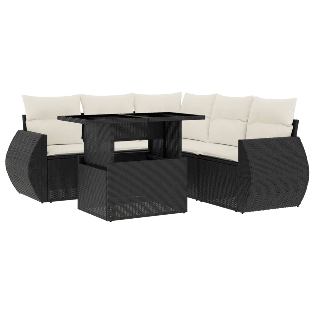 sofasæt til haven 6 dele med hynder polyrattan sort