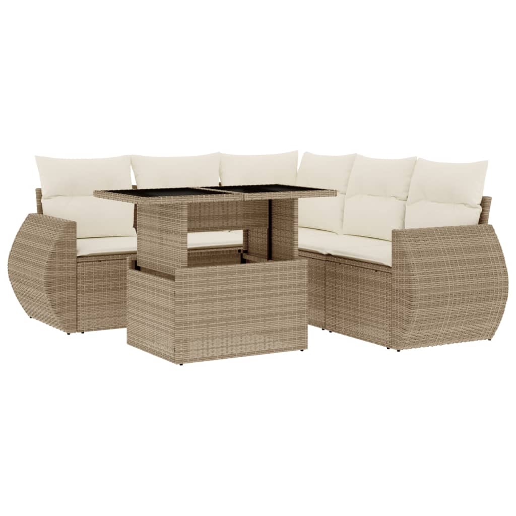 sofasæt til haven 6 dele med hynder polyrattan beige