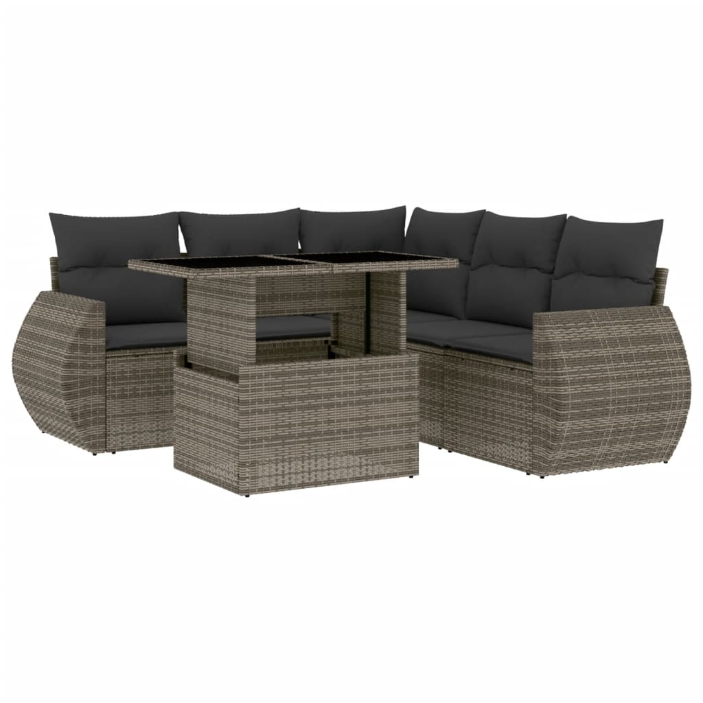 sofasæt til haven 6 dele med hynder polyrattan grå