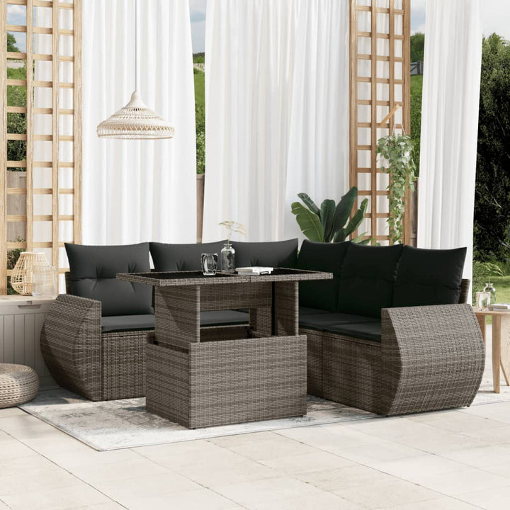 sofasæt til haven 6 dele med hynder polyrattan grå
