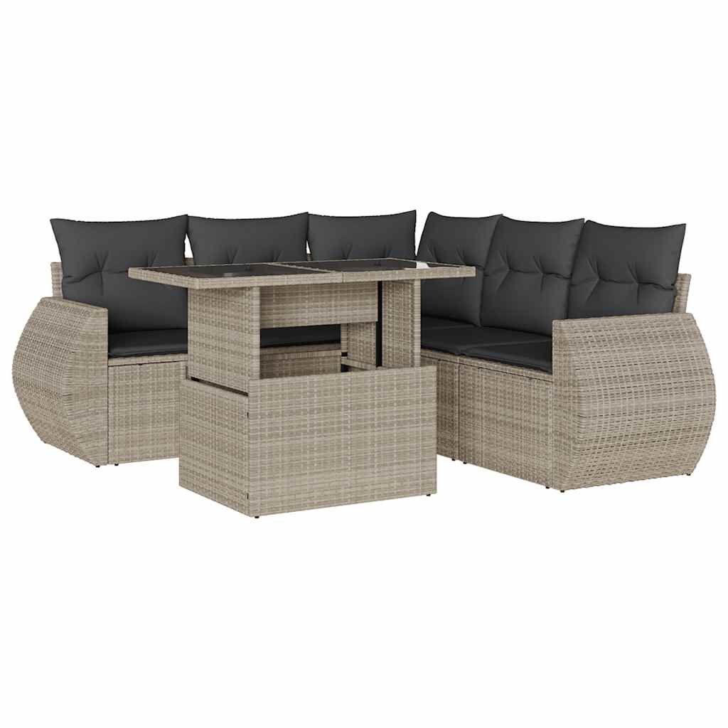 sofasæt til haven 6 dele med hynder polyrattan lysegrå
