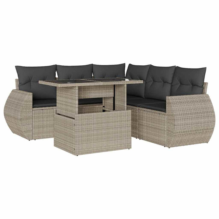 sofasæt til haven 6 dele med hynder polyrattan lysegrå