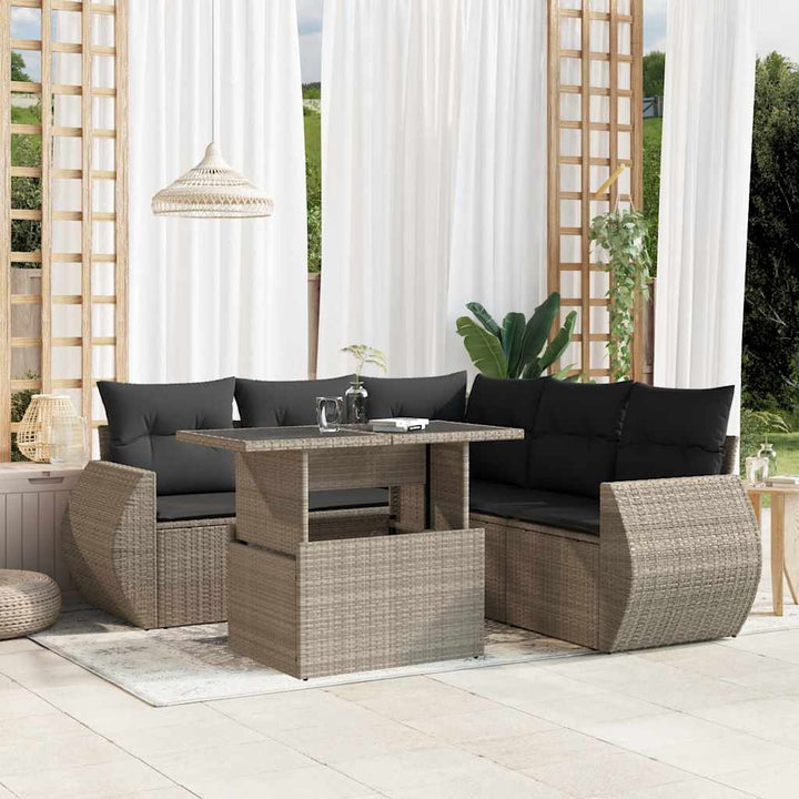 sofasæt til haven 6 dele med hynder polyrattan lysegrå