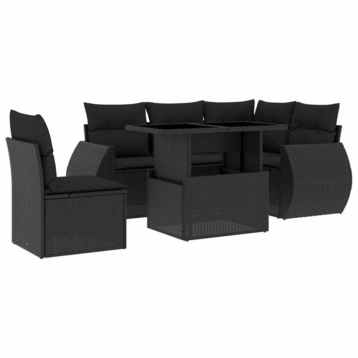 sofasæt til haven 6 dele med hynder polyrattan sort