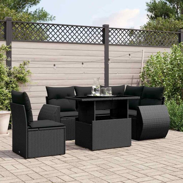 sofasæt til haven 6 dele med hynder polyrattan sort