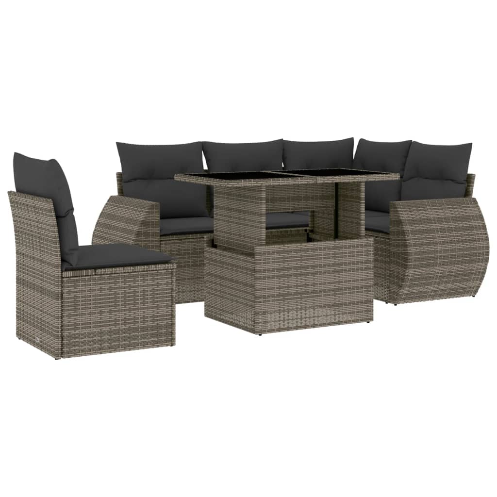 sofasæt til haven 6 dele med hynder polyrattan grå