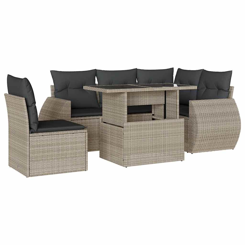 sofasæt til haven 6 dele med hynder polyrattan lysegrå