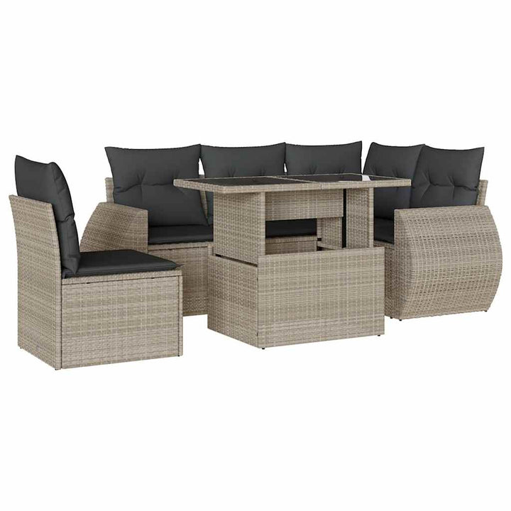 sofasæt til haven 6 dele med hynder polyrattan lysegrå