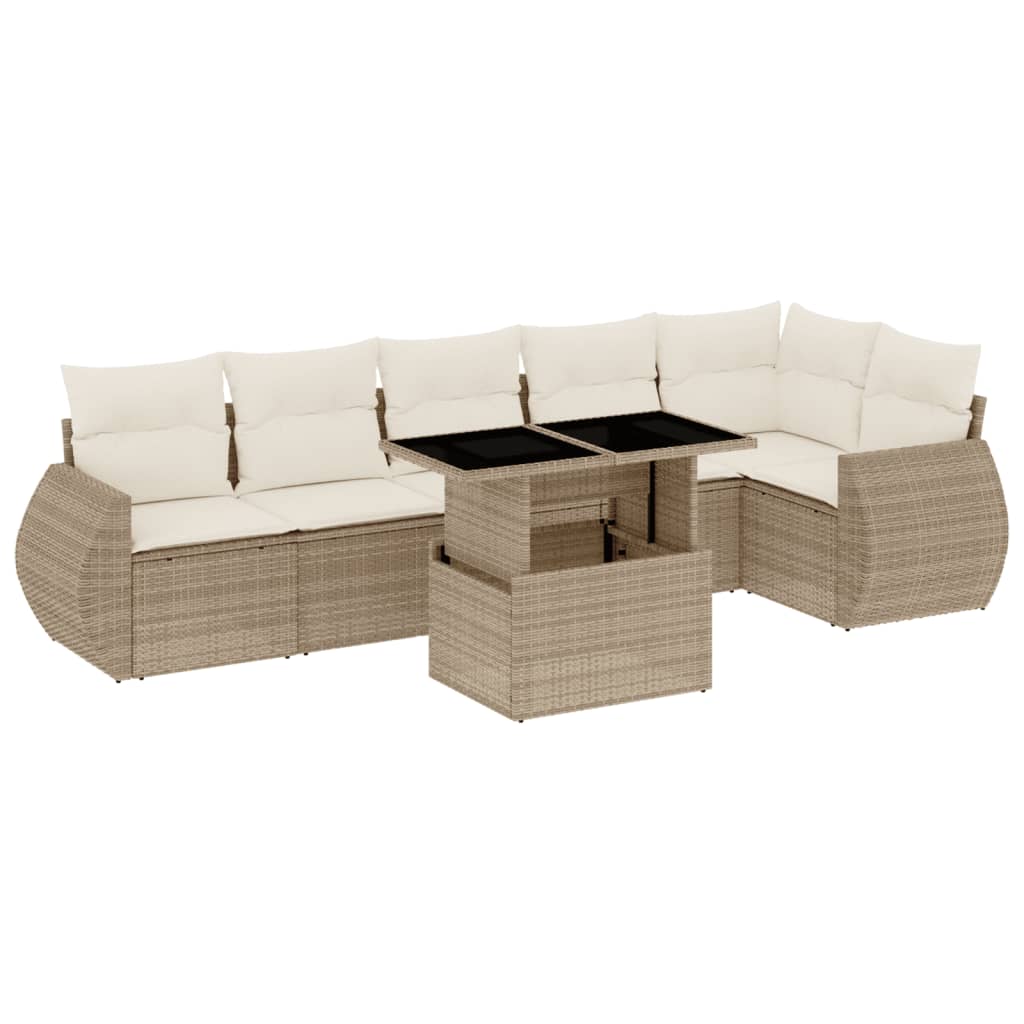 sofasæt til haven 7 dele med hynder polyrattan beige