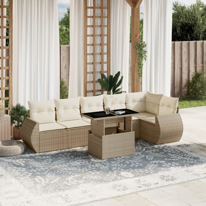 sofasæt til haven 7 dele med hynder polyrattan beige