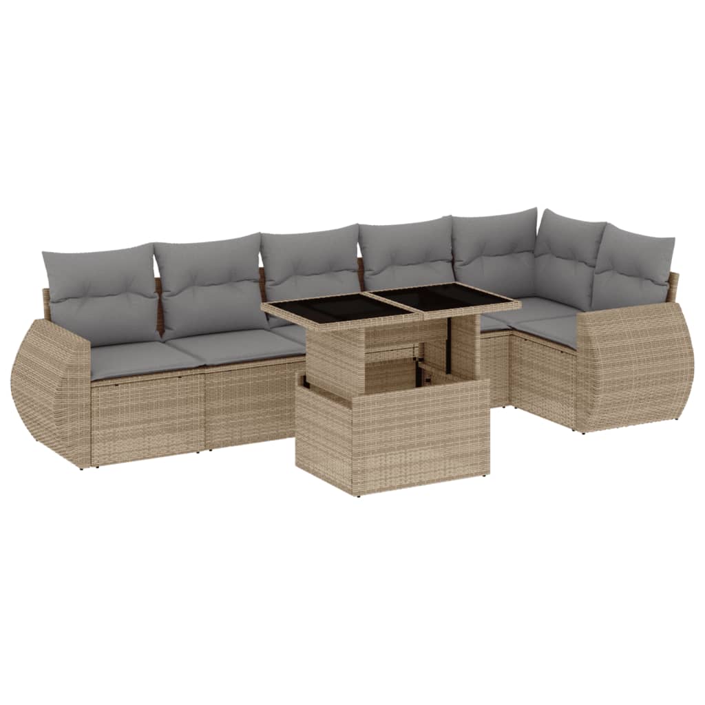 sofasæt til haven 7 dele med hynder polyrattan beige