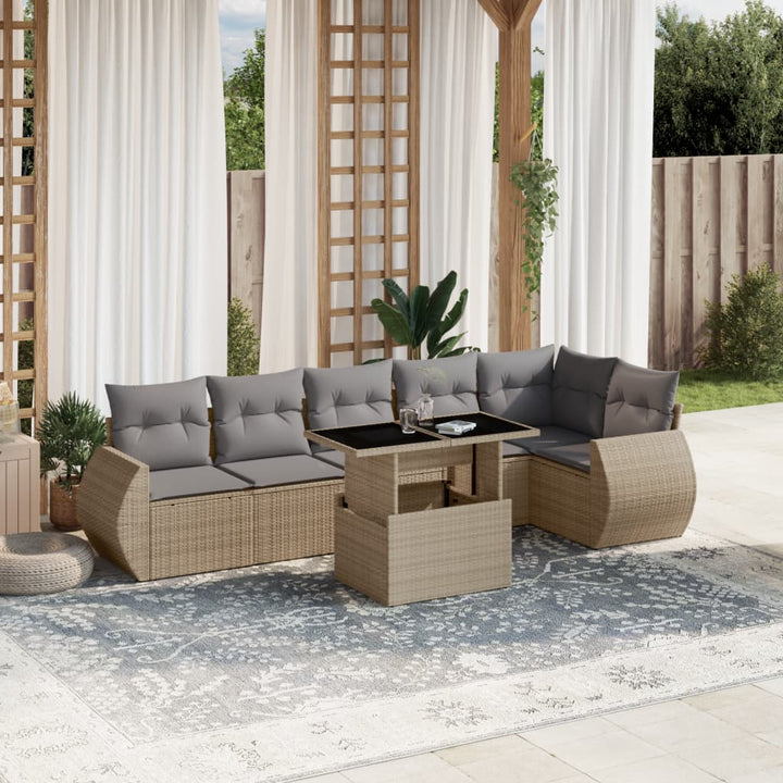 sofasæt til haven 7 dele med hynder polyrattan beige