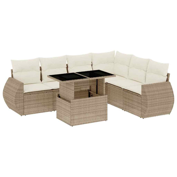 sofasæt til haven 7 dele med hynder polyrattan beige