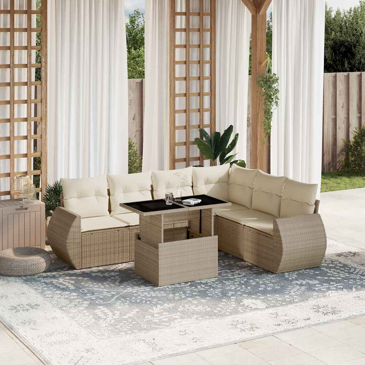 sofasæt til haven 7 dele med hynder polyrattan beige