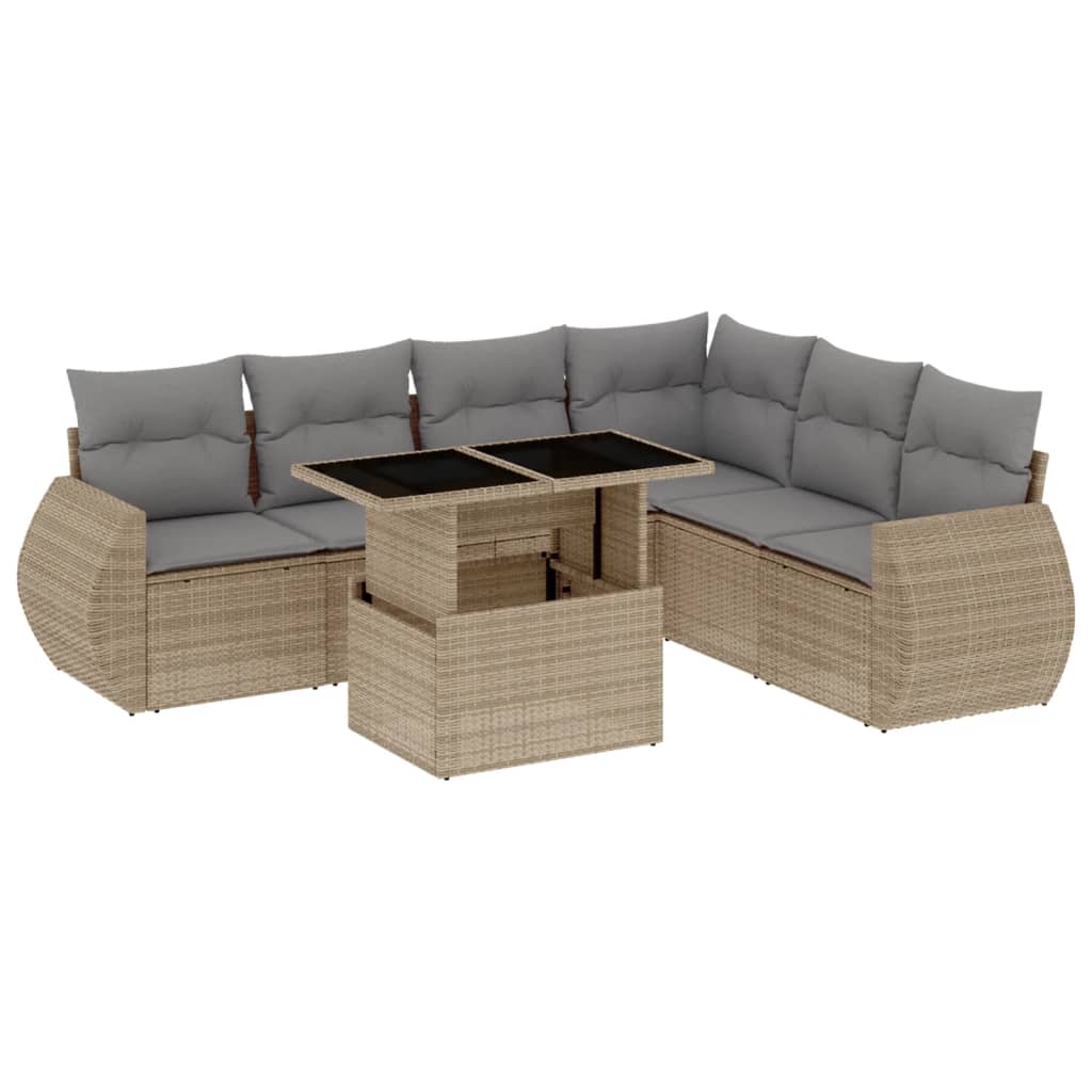 sofasæt til haven 7 dele med hynder polyrattan beige
