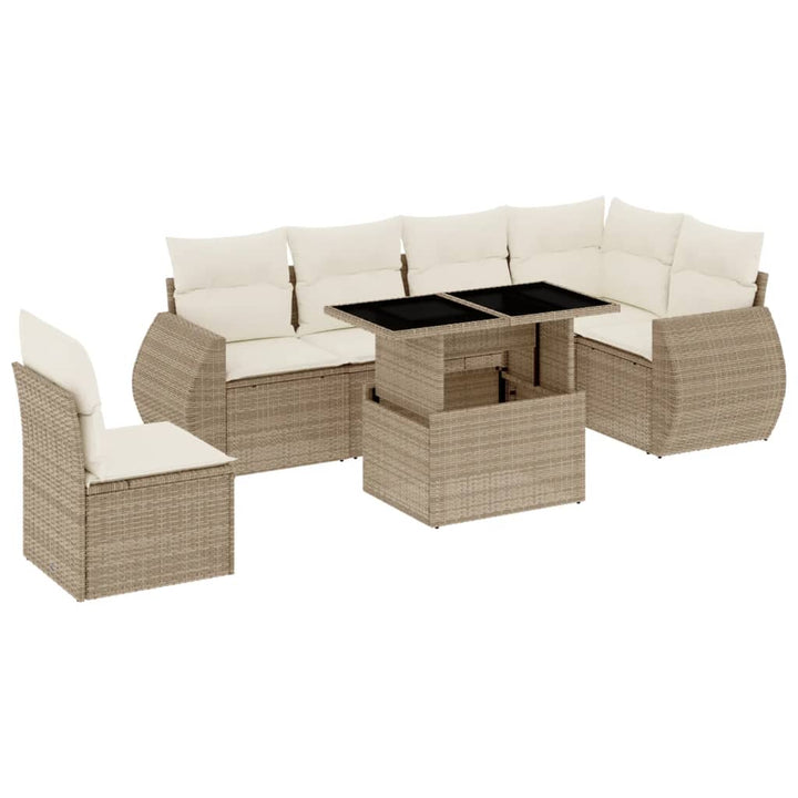 sofasæt til haven 7 dele med hynder polyrattan beige
